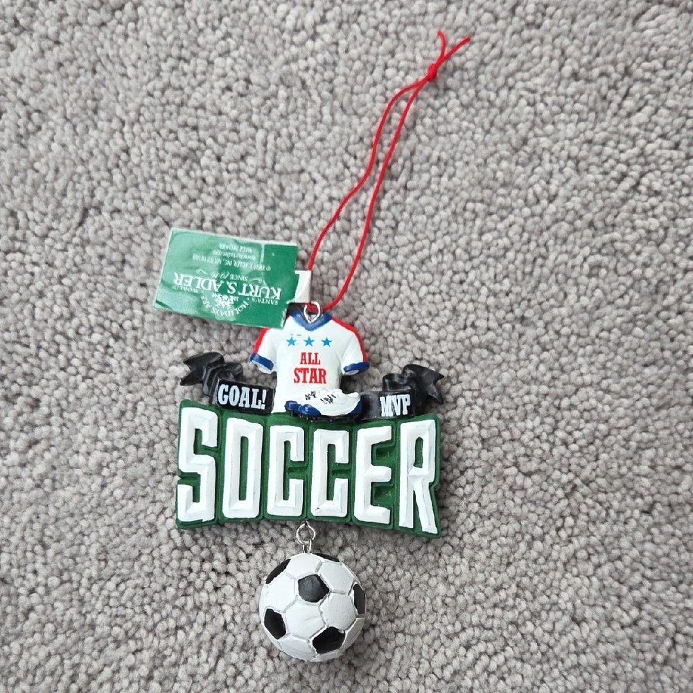 Kurt Adler Soccer All Star Ornament with Green and White Accents